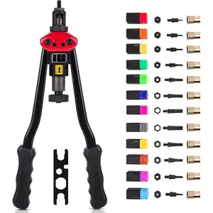 RZX 16" RIVET NUT TOOL Hand Blind Riveter,Riveting Tools with Nut Setting System M3 M4 M5,m6,m8,m10 M12, 10-24, 1/4-20, 5/16-18,3/8-16,totally 11 mandrels+110PCS Rivets Nuts (17" RIVET GUN)