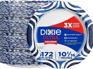 Dixie Ultra, Large Paper Plates, 10 Inch, 172 Count (4 packs of 43 plates), 3X Stronger*, Heavy Duty, Microwave-Safe, Soak-Proof, Cut Resistant, Disposable Plates For Heavy, Messy Meals