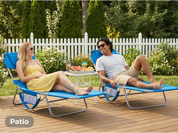 Folding Adjustable Chaise Lounge Chair, Portable Beach Lounge Chair with Backpack Straps & Side Pocket for Outside, Patio, Poolside, Lawn Folding Adjustable Chaise Lounge Chair, Portable Beach Lounge Chair with Backpack Straps & Side Pocket for Outside, Patio, Poolside, Lawn