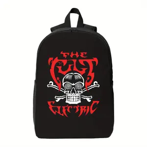The Cult Electric Backpack - High Quality Large Capacity Laptop & Camera bag with Electric Skull Graphic, Heavy-Duty Zipper Closure Backpack for, Electricians, Gothic/Edgy Styles - Black Backpack for School, Travel, Concerts, Construction Sites, Ergonomic