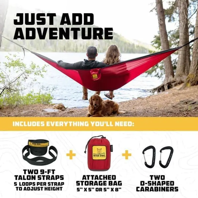 Wise Owl Outfitters Hammock for Camping Double Hammocks Gear for the Outdoors Backpacking Survival or Travel - Portable Lightweight Parachute Nylon DO Black & Grey