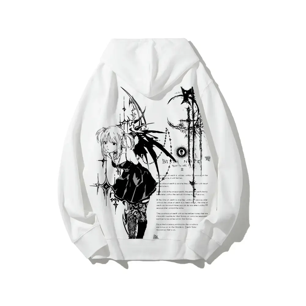 Death Note Misa Amane Unisex Graphic Pullover Hoodie, 100% Pure Cotton Breathable Anime Sweatshirt, Eco-Friendly Print Streetwear Top, Couple Gift for DN Anime Fans