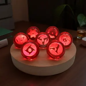 Sharingan Crystal Ball Night Light 7 Piece Anime Decor Set with Wooden Base Multi functional as desktop statue ornament and room ambiance light adds modern style to home decor perfect for anime fans room or office desktop decoration