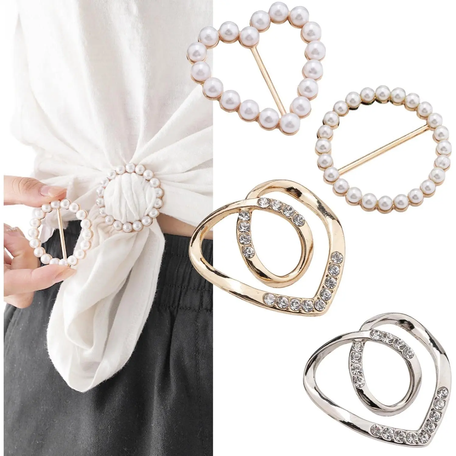 Cute Scarf Ring and Slides for Scarves, 4 count, T-Shirt Clips for omen Clothing Metal Round Circle Rings and Slides for Scarves Buckle, Metal Circle Buckle