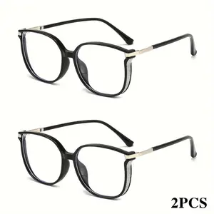 2-Pack High-End Oversized Reading Eyeglasses - Fine Glitter, Fashionable Starry Sky Design, Daily Durable, Impact Resistant, Unisex, Ideal for Christmas Gifts, Black+Black