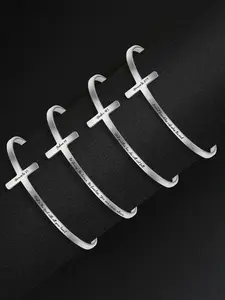 Letter Carved Cross Design Adjustable Bangle, Stainless Steel Bangle Bracelet for Women & Men, Bible Verse Bracelet, Trendy All-match & Exquisite Jewelry for Birthday Gift