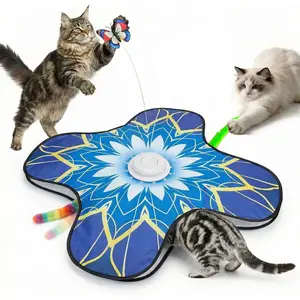 Interactive   for Indoor Cats,  Activated Automatic    with Sound /Off, Dual Wands, Non-Slip Suction Cups, Rechargeable  and Seek  Play Mat for Bored Adult Kittens