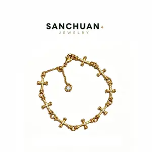 Refined Vintage Chinese-Style Cross Flower Bracelet | Sparkling Diamond Detail | Trendy Everyday Wear Stackable Bracelet