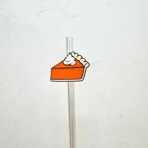 Thanksgiving 3D straw topper Pumpkin Pie with Rhinestones 8mm Tumbler Accessory