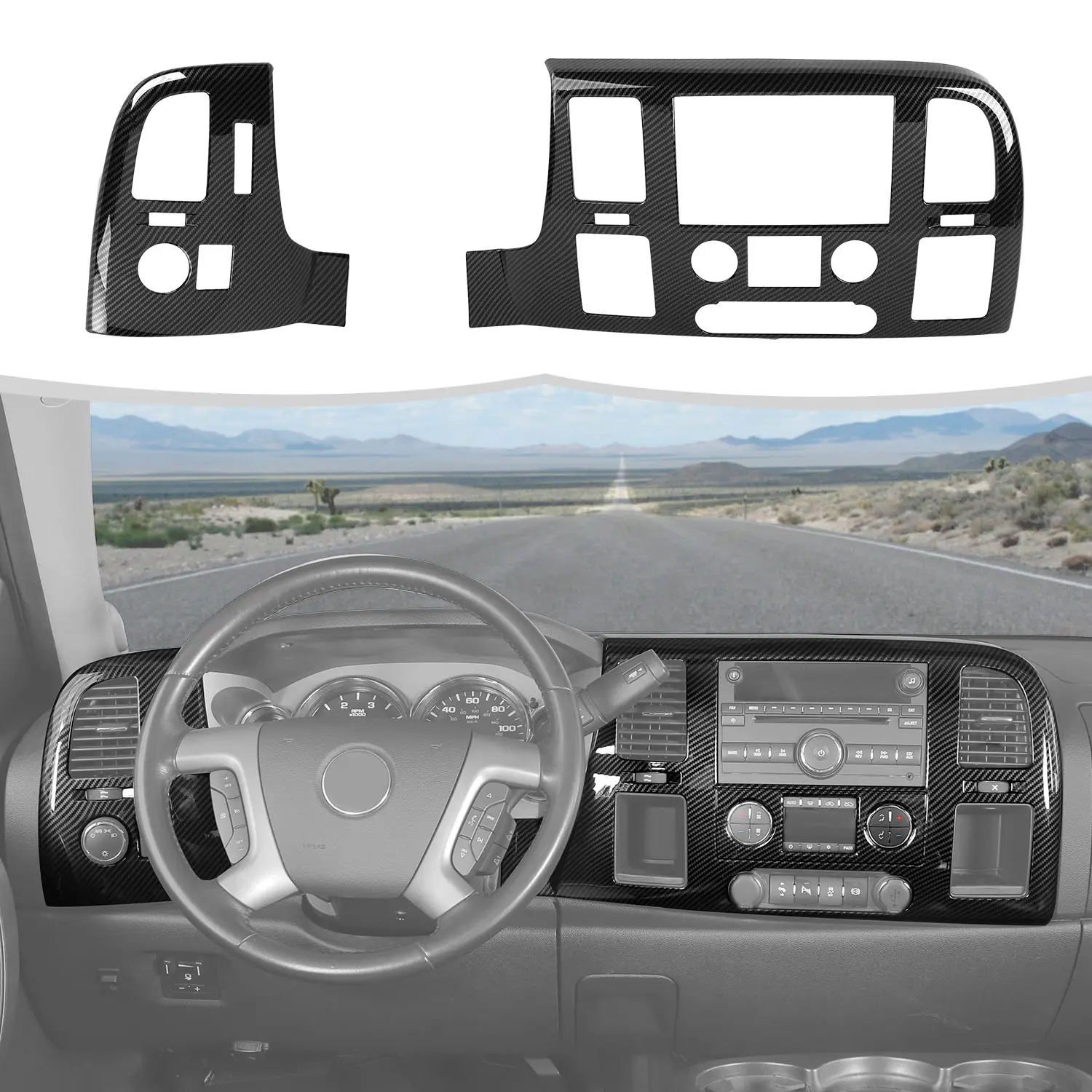 Carbon Fiber Style ABS Plastic 2-Piece Center Console Vent & Dashboard Decor Trim Cover Kit, Snug Fit Easy-Install Truck Interior Accessories for 2007-2013 Chevy Silverado & GMC Sierra, Car Decorations
