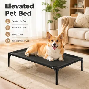 Elevated Dog Bed, Breathable Cooling Raised Pet Cot with Stable Frame, Non-Slip Feet, Water-Resistant, for Small to Large Dogs & Cats