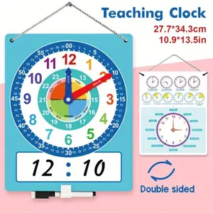 A dry-erase teaching demonstration table without a real clock, an easy-to-read educational toy that teaches children to read second learning times, suitable for classroom and homeschool supplies