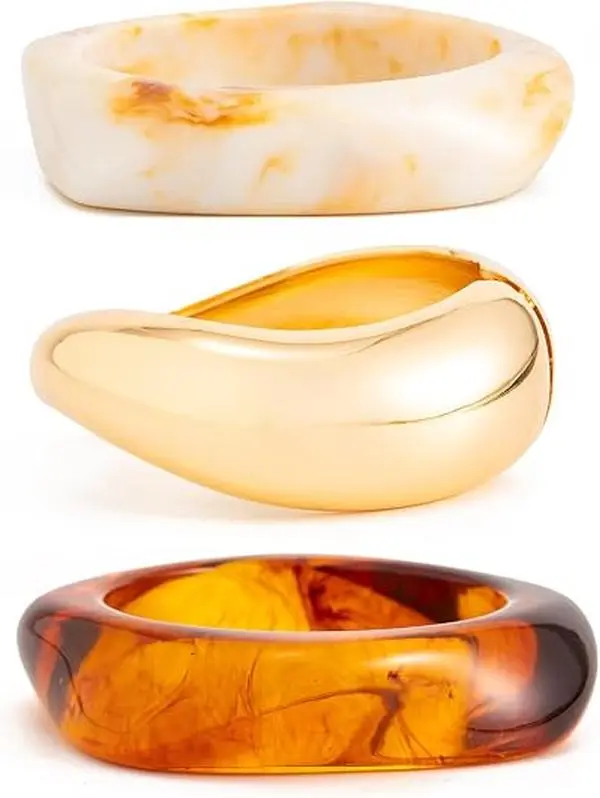 Women's 3-Piece Chunky Acetate Alloy Art Bracelets & Bangles Set - Irregular Geometric Wide Statement Cuff, High-Quality Acrylic Resin, Modern Fashion Accessories, Female Casual Fashionable Bracelet