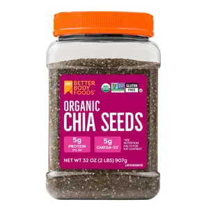 BetterBody Foods Organic Chia Seeds 2 lbs, 32 Oz, with Omega-3, Non-GMO, Gluten Free, Keto Diet Friendly, Vegan, Good Source of Fiber