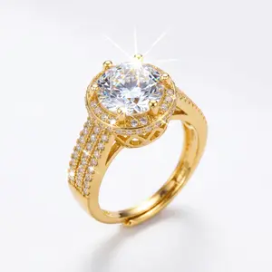Luxury 2CT Cubic Zirconia Adjustable Ring Sparkling Halo Copper Alloy Iced Out Statement Jewelry Daily Streetwear Party Accessory Hip Hop Style Engagement Wedding Promise Band Anniversary Gift All Gender Elegant Fashion Ring