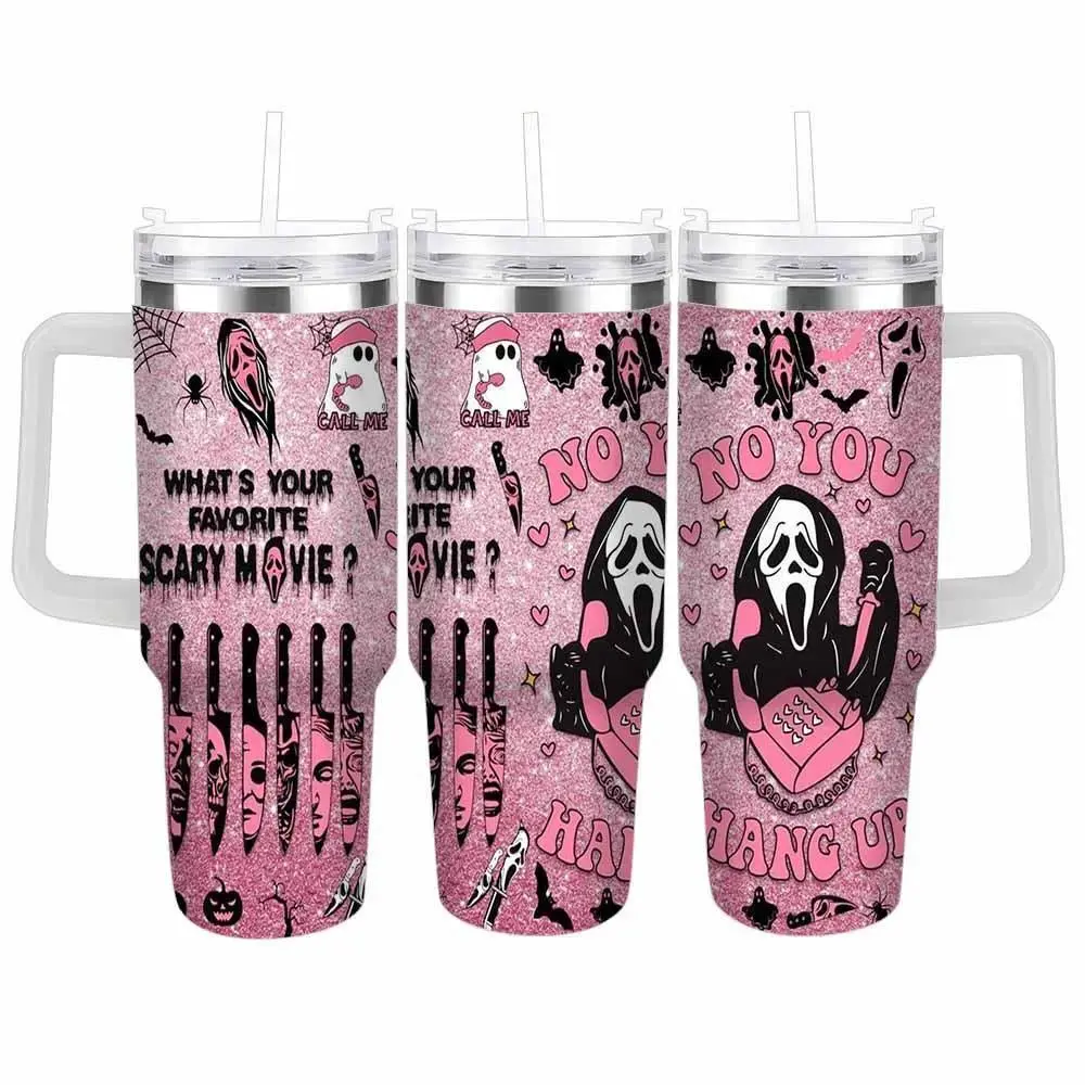 Scream Ghost Halloween Insulated Stainless Steel Vacuum Flask Water Bottle (20oz-40oz) with Lid, Drink Container for Horror Movie Fans, Daily Commutes, Insulation, Straw