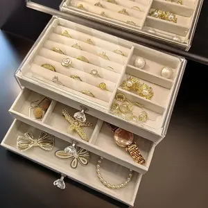1pc Transparent  Jewelry Organizer Box, Mother's Day Gift, 3-Tier Drawer Storage For Earrings, Rings, Necklaces, Bracelets, Pendants, Birthday & Anniversary Present, Display Case