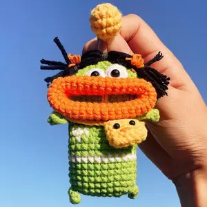 Creative Car Key Cover Made of Wool, Cute Cartoon Sausage Mouth Car Key Holder, Big Mouth Monster Pendant