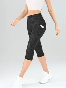 Women's Camo Print Yoga Pants with Pockets, Soft Breathable Tight-Fitting Capri Leggings, Outdoor & Indoor Sports Fashion Workout Exercise Pants
