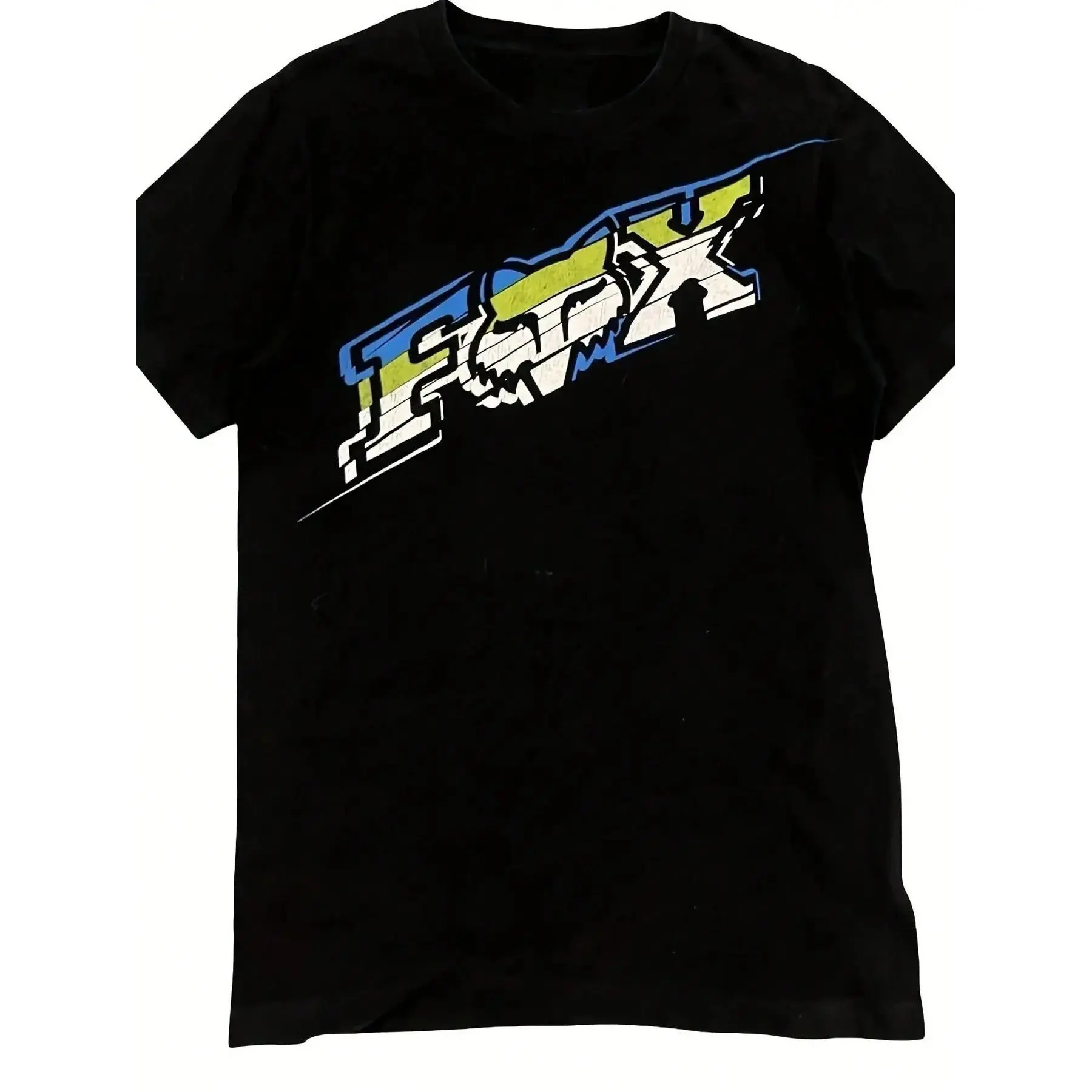 Fox Racing Theme Short Sleeve T-Shirt, Menswear, Round Neck, Trendy Casual Streetwear Graphic Print and Contrast Design, Comfortable Cotton Fabric for Racing Culture Enthusiasts#Clothing #Streetwear #CasualWear #UnisexStyle #EverydayStyle