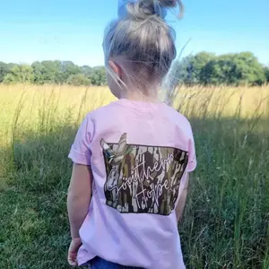 GIRLS (Pink) Camo Mallard Deer Short Sleeve Tee, Youth T-shirt, gift for son and daughter, holiday outfit, matching family clothing