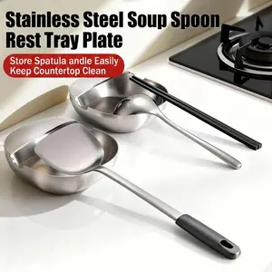 Stainless Steel Spoon Rest For Stove Top Ladle Holder Kitchen Utensil Rest Pot Lid Holder Spatula Holder Multifunctional Kitchen Organizer Countertop Storage Rack Kitchen Accessories