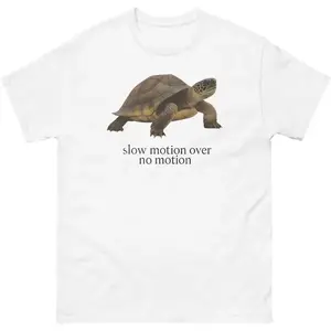 Slow Motion Over No Motion T-Shirt - Funny Turtle Meme Graphic Tee - Motivational Hustle Mentality Streetwear - Grey Aesthetic Gen Z Slang Top - 100% Cotton Comfort Apparel Unisex Vintage vancouver teddy fresh mcr everyday target bacon good men