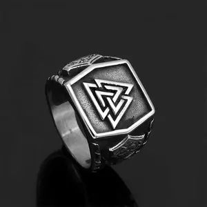 GTHIC Retro Valknut Odin Triangle Stainless Steel Viking Ring Symbolic Norse Accessory for Birthdays or Casual Outfits