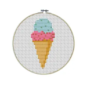 Ice Cream Cone Mini Premium Cross Stitch Kit - EVERYTHING INCLUDED | Beginner | Small Patterns | Sunshine | Beach Day | Kid's Cross Stitch
