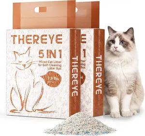 Thereye 5-in-1 Mixed Cat Litter, Upgraded for Automatic Litter Box, Fast Clumping, Ultra Absorbent, Dust-Free Natural Clumping Cat Litter, Odor Control, Non-Sticky for Multi-Cat Households (7.9lbs*2)