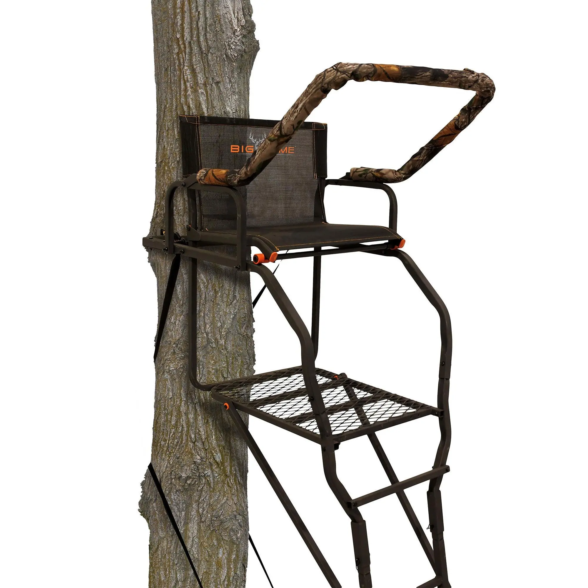 Big Game Striker XL 17.5' Ladder Treestand with Flip-Back Seat and Rail, Black Big Game Striker XL 17.5' Ladder Treestand with Flip-Back Seat and Rail, Black