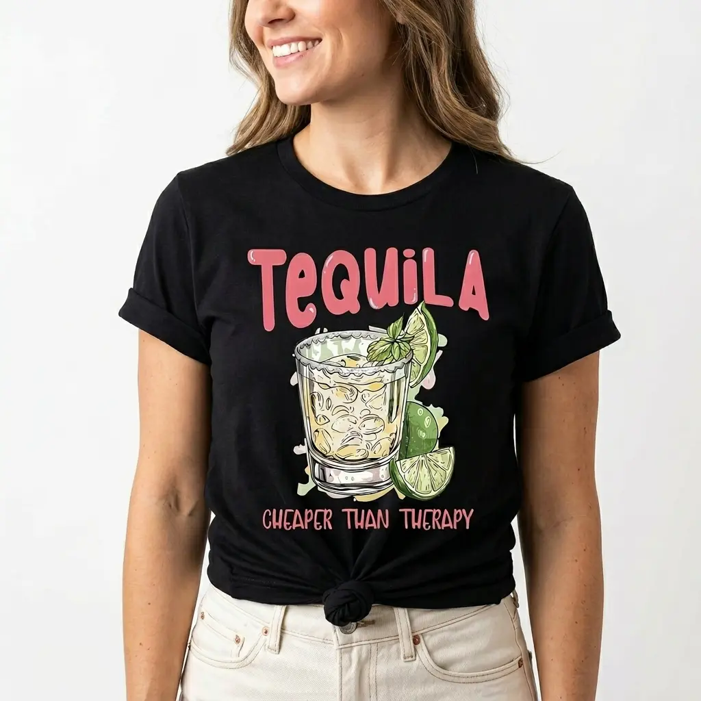 Funny Tequila Shirt 100% Cotton Black S-5XL Cozy Ultra-soft Women Weekend Happy Hour