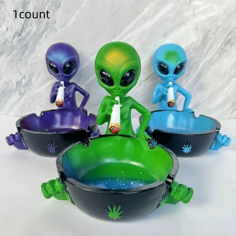 Alien Ashtray Decor Statue, Decorative Figurines, Resin Fantasy Theme, Indoor Outdoor Use, Perfect for Christmas Halloween Easter Thanksgiving