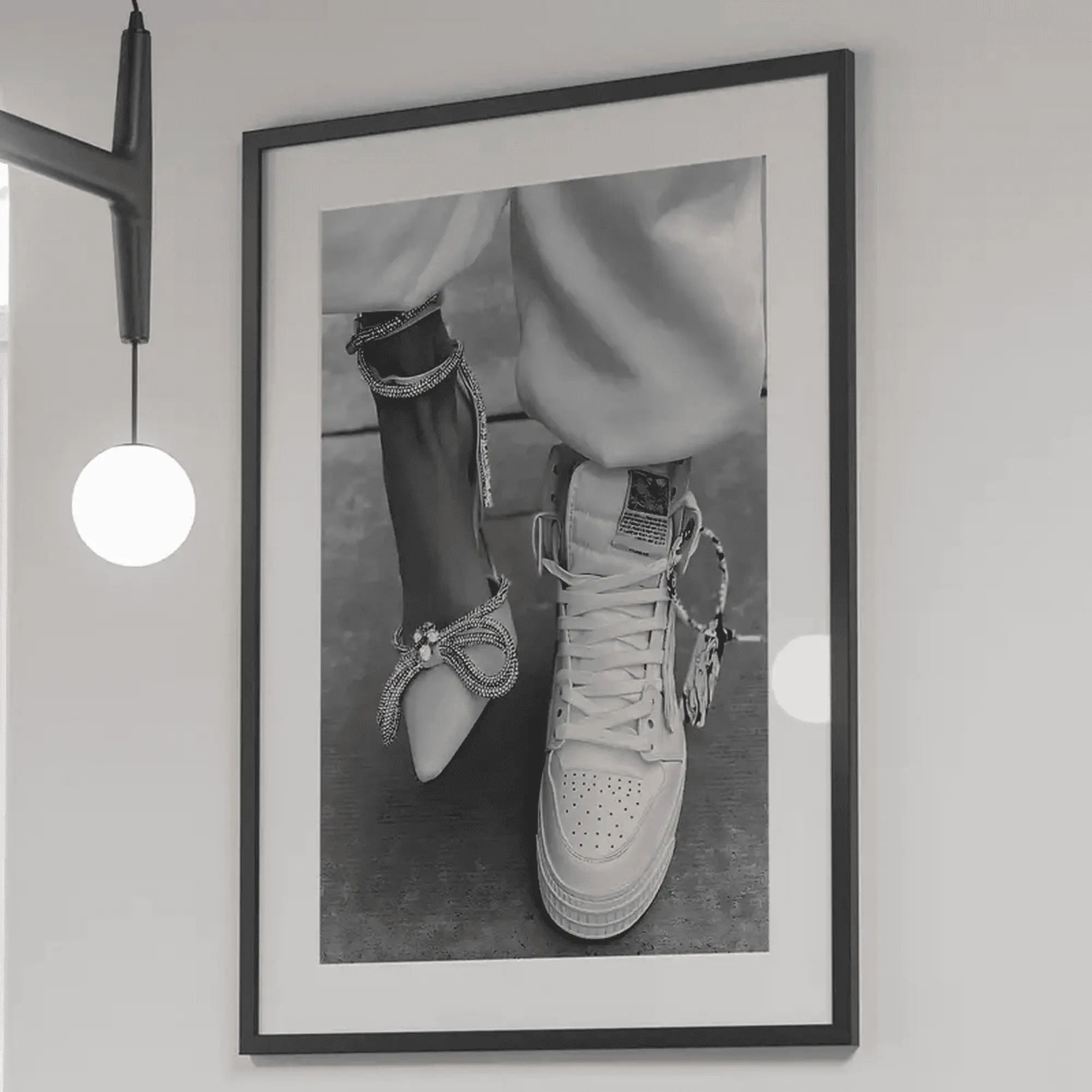 Sneaker over Heels Print Black and White Fashion Wall Art Hypebeast Sneaker Poster Girls Bedroom Decor Feminist Print Poster UNFRAMED