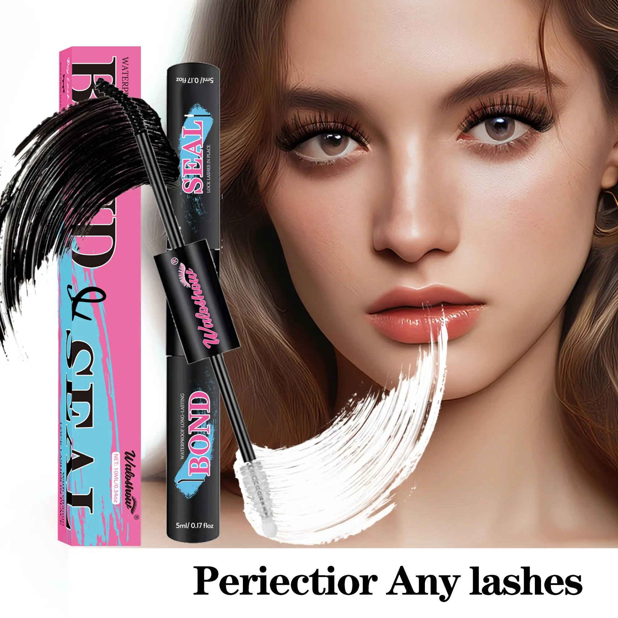 2 IN 1 Eyelash Glue and Sealer 10ML, Long-Lasting Waterproof Strong Hold 24 Hours, for DIY False Eyelashes Application