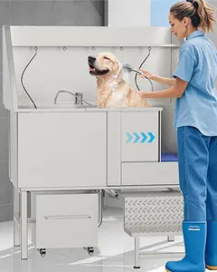 50" Pet Dog Bathing Station w/Ramp Professional Stainless Steel Grooming Tub w/Soap Box Faucet Rich Accessory for Large Medium Small Pets Washing Sink