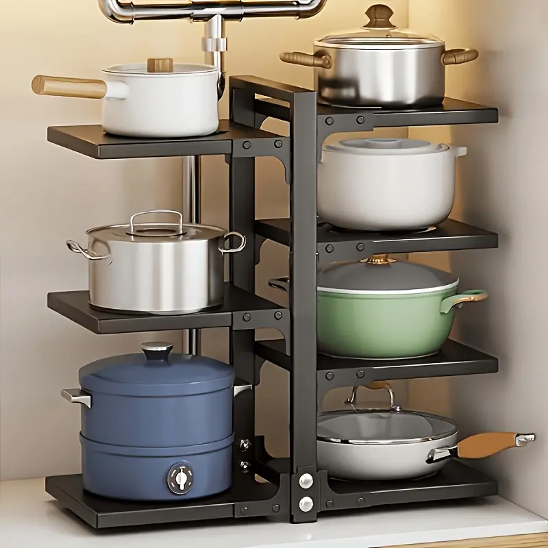 Heavy-Duty Carbon-Painted 2-Story Pot and Pan Organizer Storage, Multi-Tier Adjustable Shelving for Home Kitchen Cabinets, Countertops, Pantry - Space-Saving Specialty Kitchen Utensils Lazy Susan Rack