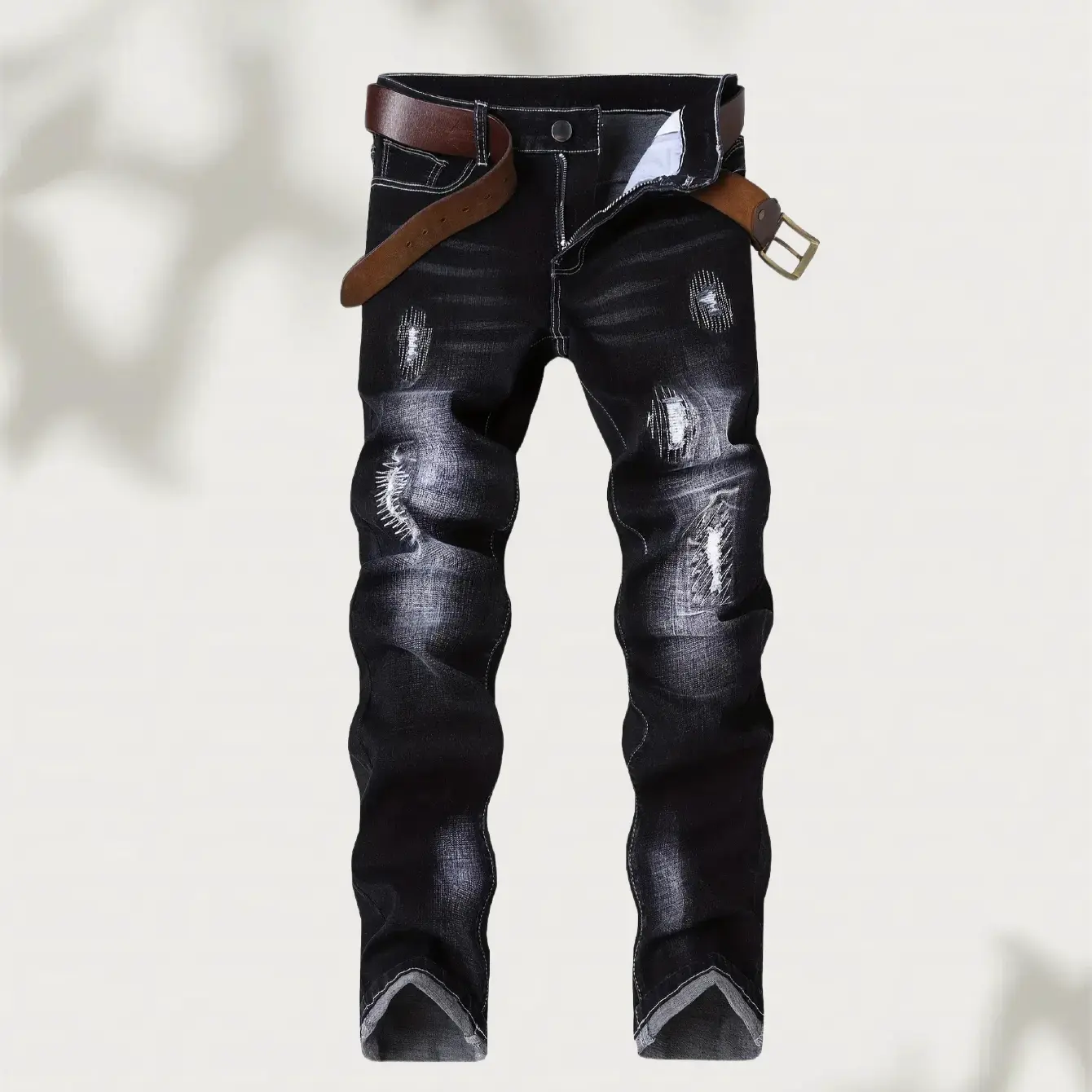 1-pack men's jeans, men's jeans stretch ripped embroidered denim pants slim fit black distressed men's pants, suitable for all seasons Men's Ripped Zipper Skinny Jeans pocket denim jean Men's Relaxed Boot Cut Jeans flex straight men raw iron  oak  apparel