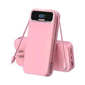 20000mAh Portable Charger with Built-in Cable & Foldable Wall Plug, 22.5W Fast Charging Power Bank for iPhone 15, Samsung Galaxy, Android Phones & Other Devices