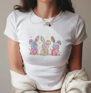 Happy Easter Baby Tee G5000B+ croptop, Cute Bunny Graphic Baby Tee, Spring Easter Shirt Women, Style Crop Top