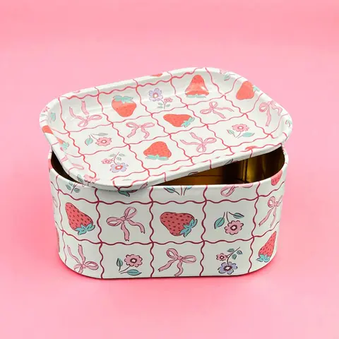 MEE MEE Strawberry Tin Storage Box, Large Metal Stash Container Kitchen Storage Cute Designs Medicine Organizer