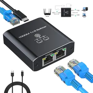 Gigabit Ethernet Splitter 1 to 2 High Speed 1000Mbps, LAN Network Splitter with USB Power Cable, Gigabit RJ45 Internet Ethernet Splitter for Cat 5/5e/6/7/8 Cable [2 Devices Networked Simultaneously]