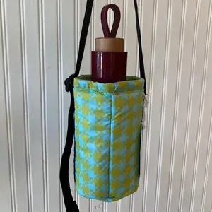 Puffy Water Bottle Sling • Mint Pixel Gingham