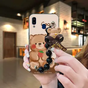 soft case Bear bracelet Phone Case For Samsung Galaxy A20E cute Black pearl pendant Skin-friendly feel silicone Cartoon Anti-knock Dirt-resistant protective case