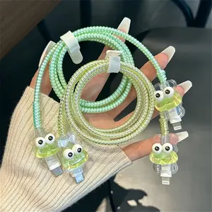 Cute Green Big Eye Frog Charger Cover for iPhone, Anti-Wear & Anti-Bend Cable Protector