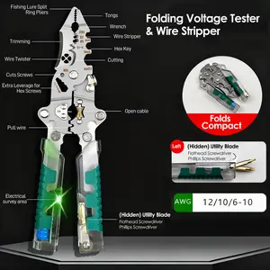 ​​16 in 1 Professional Multi - Function Pliers with Flathead & Phillips Screwdrivers, Insulated Grip, Wire Spooler, Bolt Cutter, Wire Stripper, Crimper, Hex Key Wrench, Voltage Tester, Cable Cutter, Puncture Knife, Hex Socket, Precision Wire Cutter