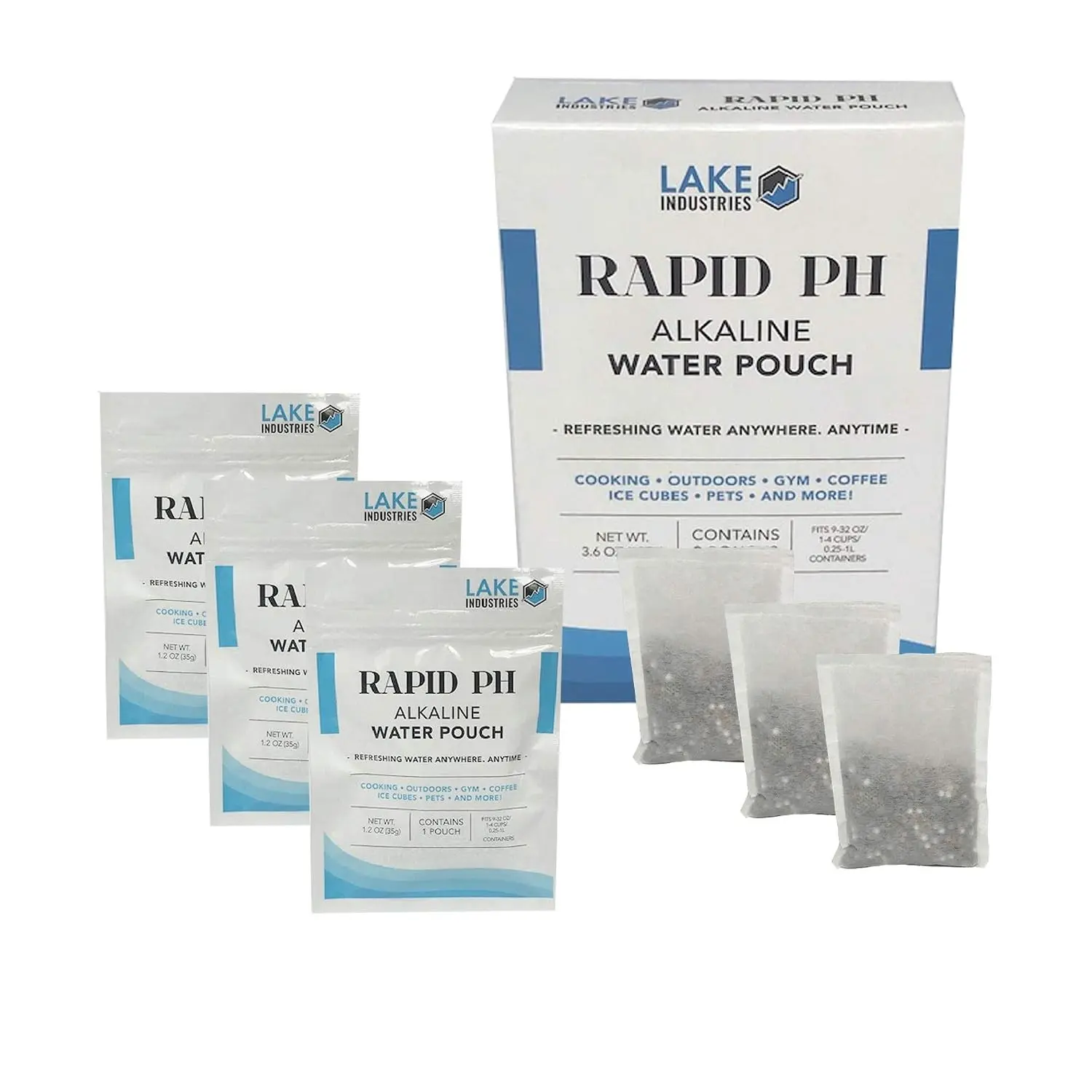 Rapid pH Alkaline Water Filter Pouches - Portable Water Filter System Purifier Infuser for Your Water Bottle, Pitcher, Jug Container- High pH Ionized Water 3 Pack(Net 900 Cups/48 gal)