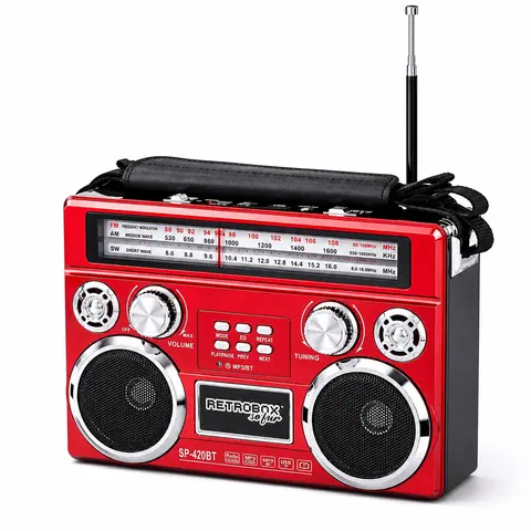 Vintage Red Portable Wireless Speaker, 3-Band AM/FM/SW Retro Radio with Built-In Flashlight, Rechargeable Classical Red Boombox with Premium Leather Handle & Telescoping Antenna, Aesthetic, Portable Handheld Radio, Usb/Tf/Aux