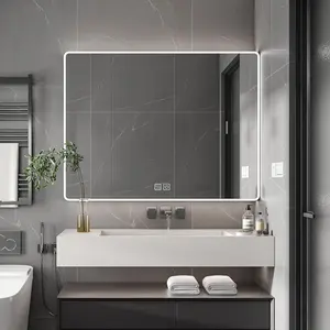 Medicine Cabinet Mirror with 3 Colors LED Light, Defogging Function, Cosmetic Storage Rack & Hair Dryer Holder, Large Bathroom Mirror Cabinet, Aluminium, 35.4 x 27.6 Inches,Grey