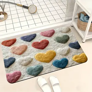 1PCS Valentine's Day Heart Theme Pattern Floor Mat Anti-slip Easy to Clean for Living Room Bedroom Kitchen Office Bathtub Shower Bathroom Decoration Mat Non-Slip Set Doormat Carpet Flannel bath flooring
